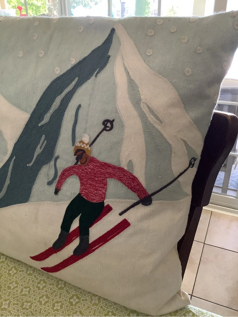 West Elm Skiing Applique Pillow - Throw Pillow | Skier Snow Mountain